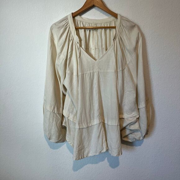 Free People Moonbath Beige Cream Long Sleeve Blouse Women's Size Medium - Picture 1 of 6